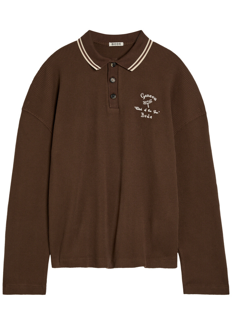 Bode Geneva Logo-embroidered Waffle Polo Shirt Dark Brown