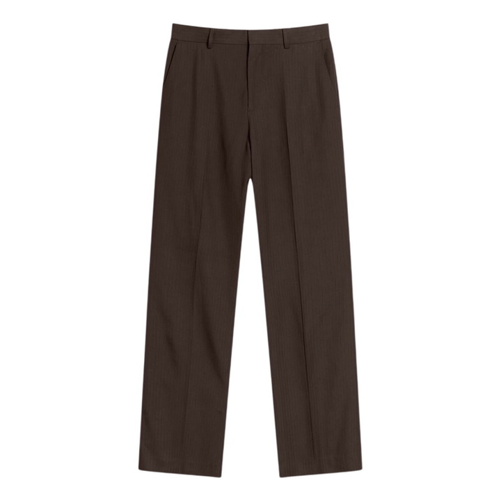 Photo: Acne Studios Men's Palvin Fluid Herringbone Viscose Trousers in Chocolate Brown