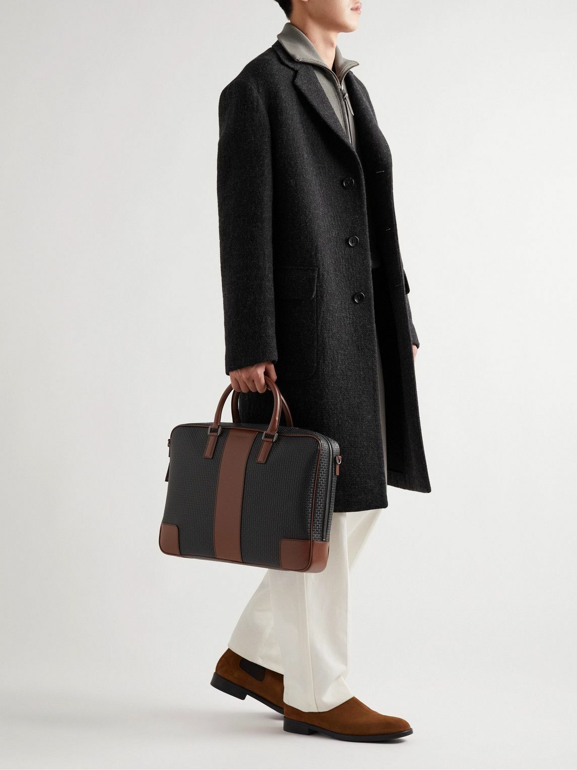 Serapian - Stepan Leather-Trimmed Monogrammed Coated-Canvas Briefcase