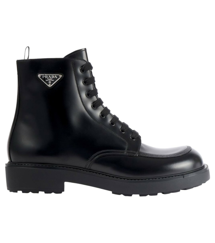 Photo: Prada Logo brushed leather combat boots