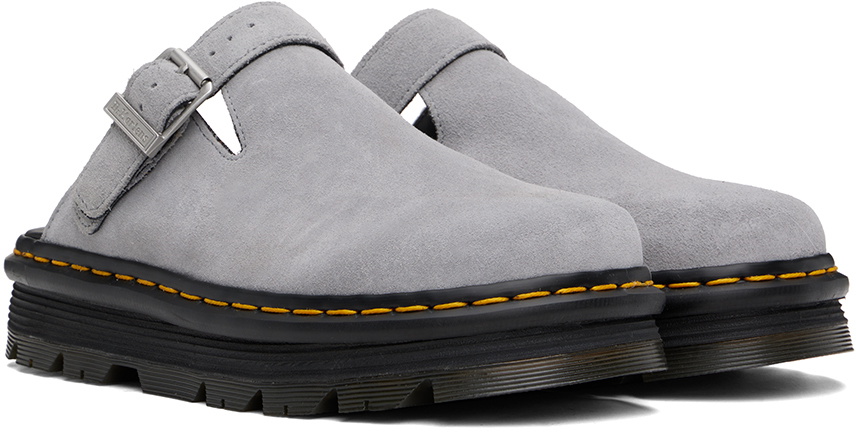 Dr. Martens Gray Zebzag Suede Slingback Platform Mules Dr