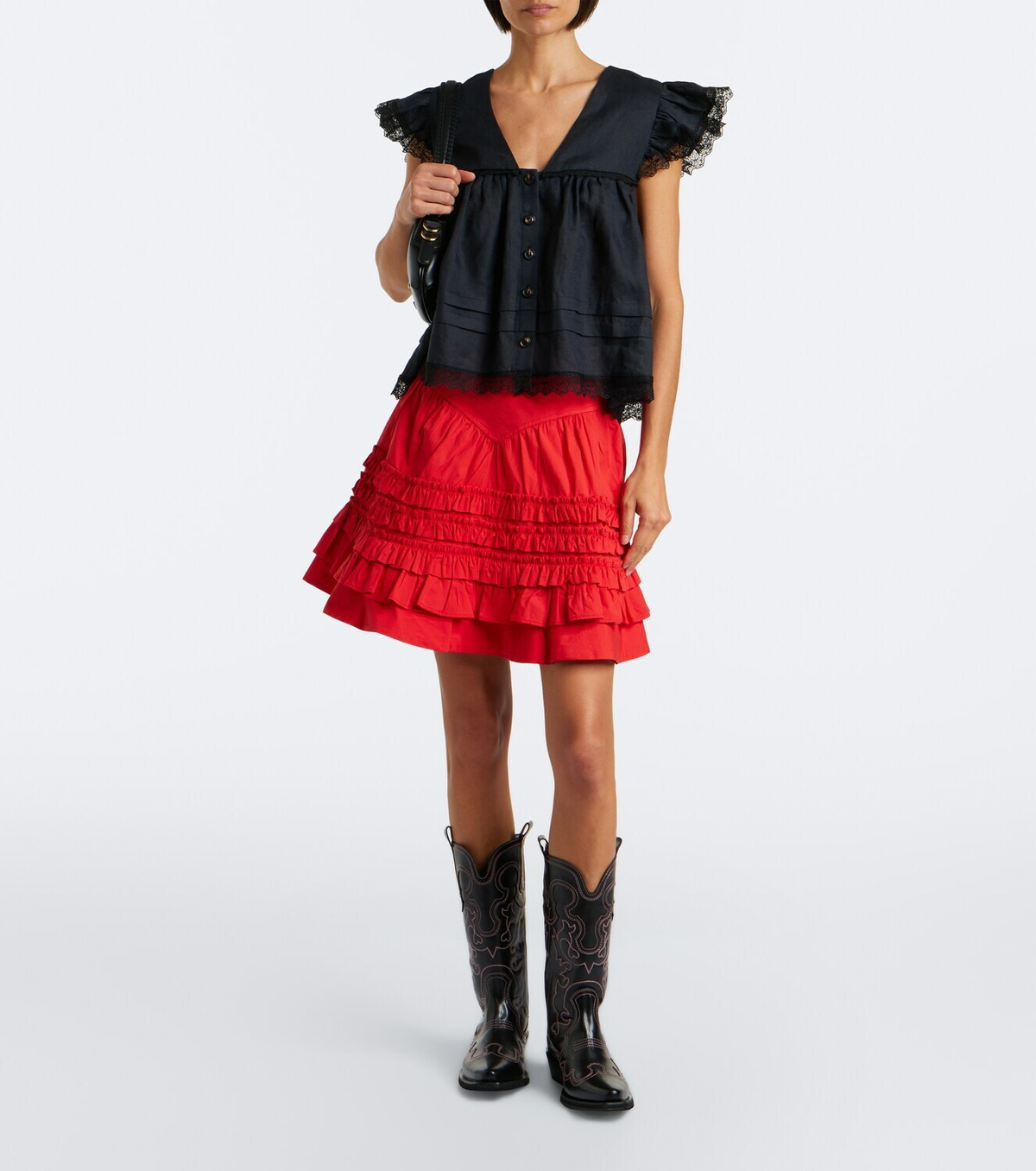 Ganni Ruffled cotton-blend miniskirt