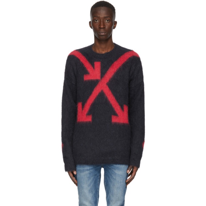 Photo: Off-White Grey and Red Intarsia Arrows Sweater