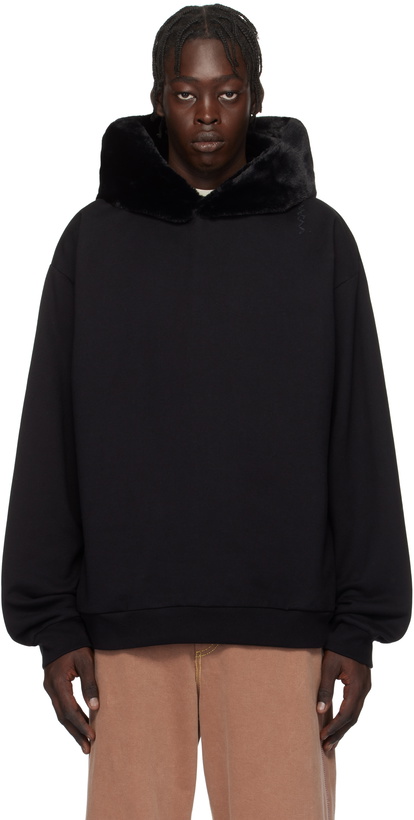 Photo: Marni Black Brushed Organic Cotton & Faux-Fur Hoodie