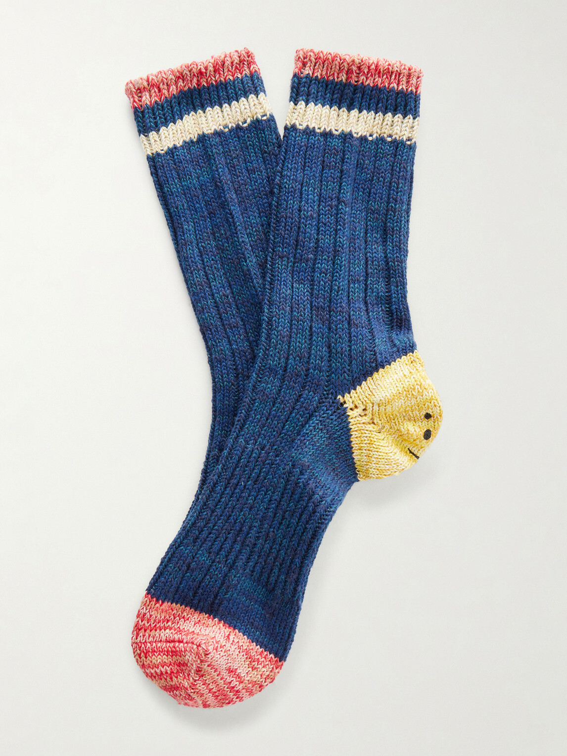 KAPITAL - Ivy Rainbowy Happy Heel Cotton and Hemp-Blend Socks - Blue
