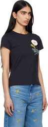 GANNI Black Baby Fit Crochet Patch T-shirt