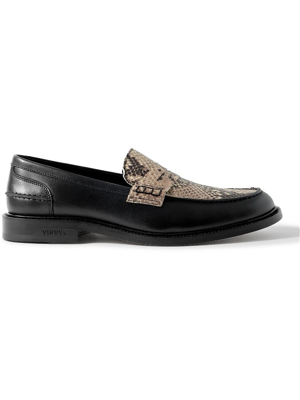 Photo: VINNY's - Townee Panelled Snake-Effect Leather Penny Loafers - Black