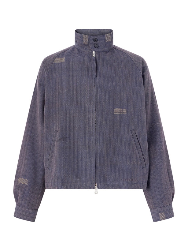 Photo: Kardo - Stanley Embroidered Pinstriped Cotton Bomber Jacket - Blue