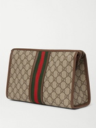 GUCCI - Ophidia Leather and Webbing-Trimmed Logo-Jacquard Coated-Canvas Wash Bag