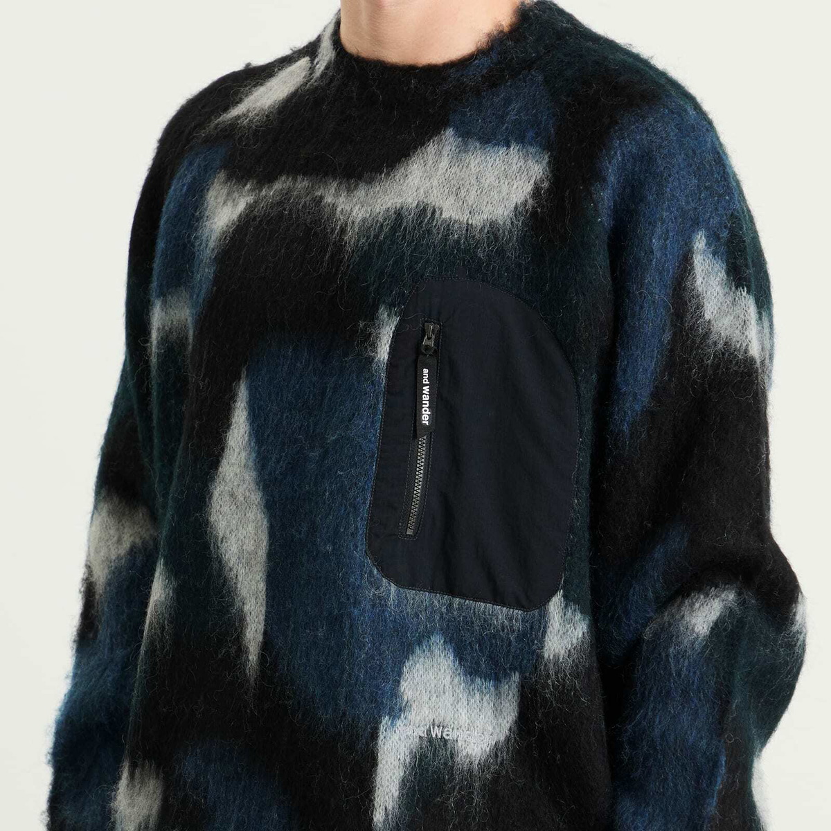and wander Men's Mixed Colour Shaggy Knit Sweater in Black Mix