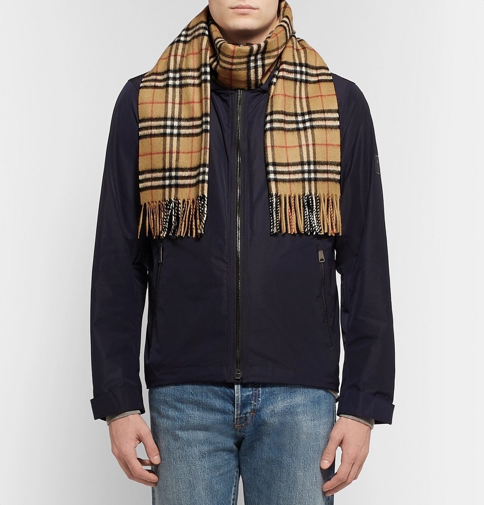 Burberry - Fringed Checked Cashmere Scarf - Men - Tan Burberry