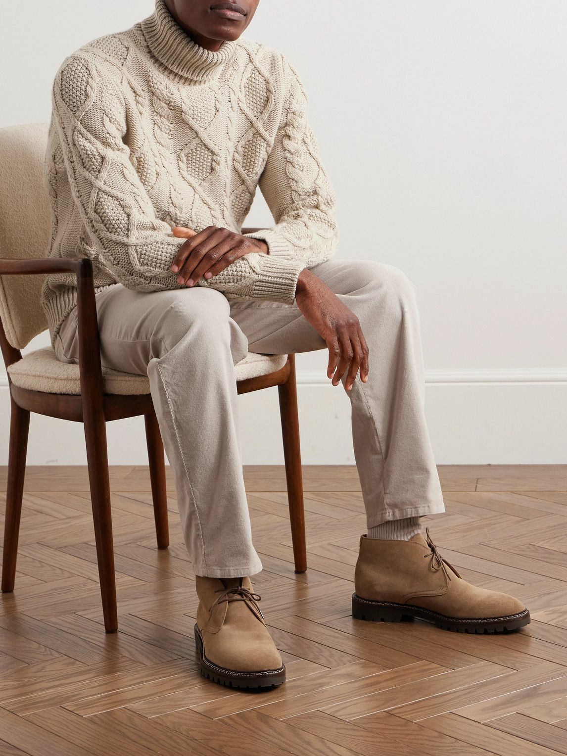 Anderson & Sheppard - Cable-Knit Wool and Cashmere-Blend Rollneck Sweater - Neutrals