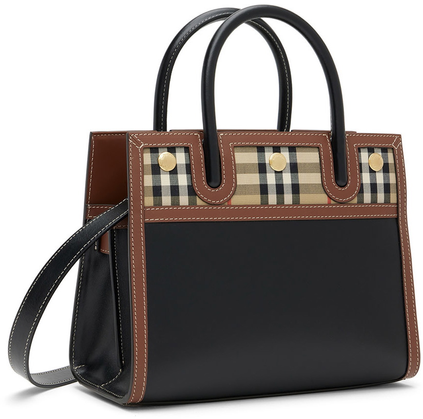 Vintage Check and Leather Bag Strap in Black - Women