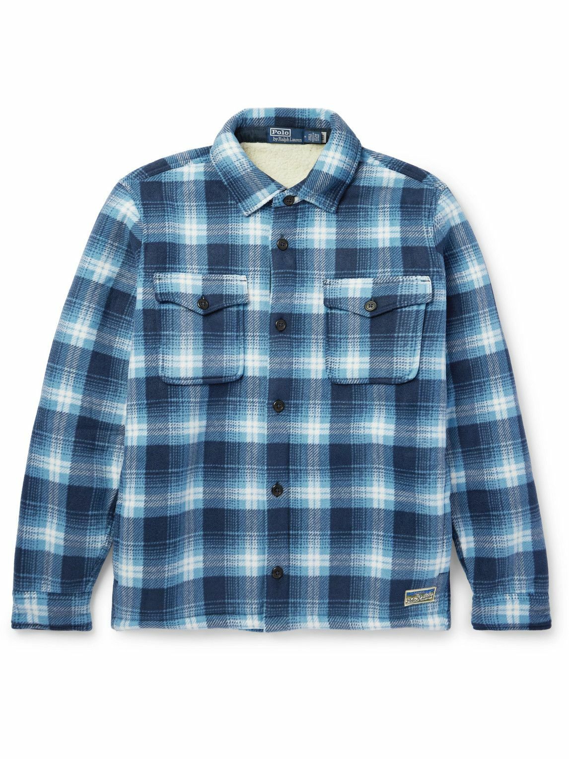 Wool POLO RALPH LAUREN store heavy flannel shirt jacket, small, blue plaid, NEW