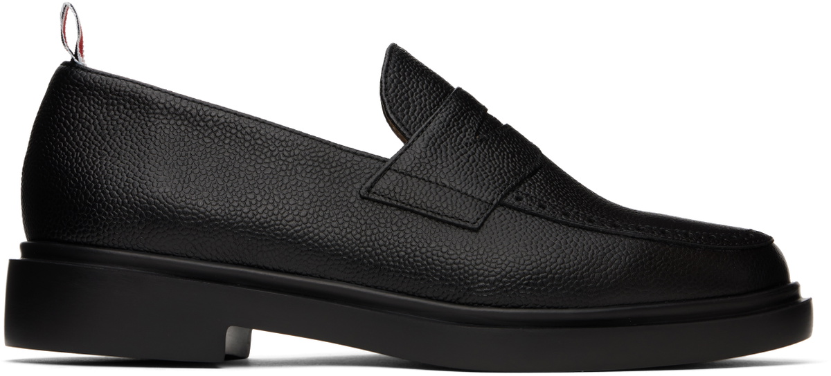 Thom Browne Black Pebble Grain Penny Loafers