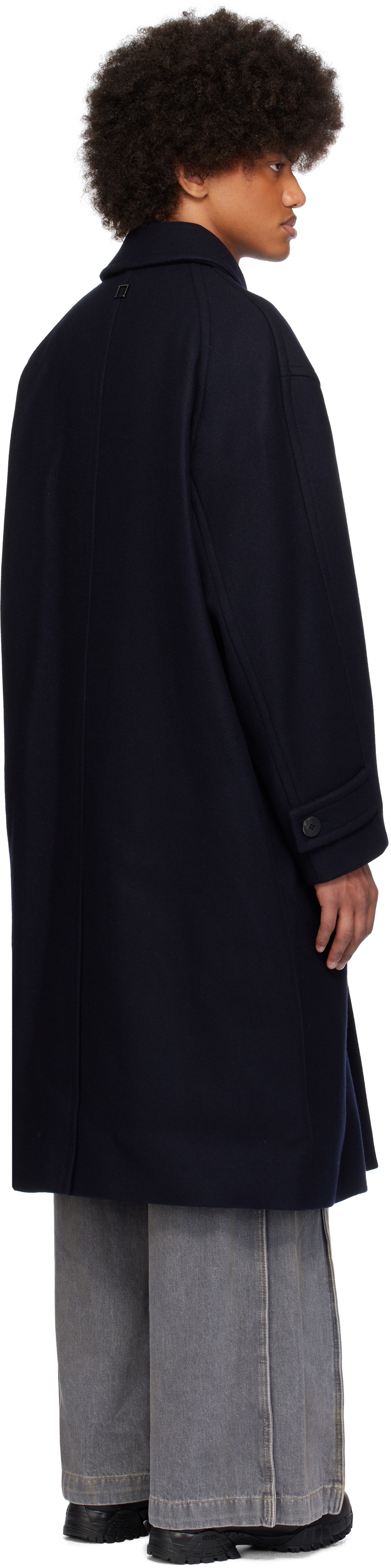 WOOYOUNGMI Navy Wool Balmacaan Coat Wooyoungmi