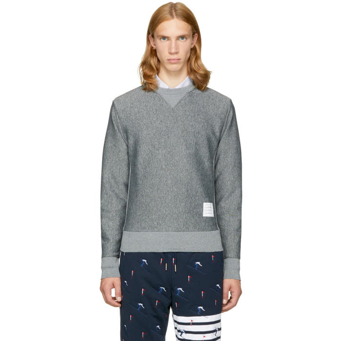 Photo: Thom Browne Grey Quilted Argyle Classic Sweatshirt