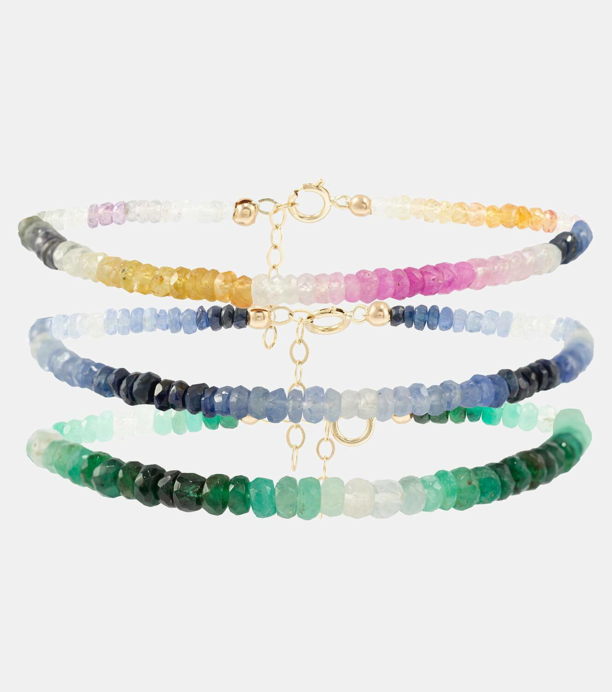 Roxanne First Set of 3 bracelets with sapphires and emeralds