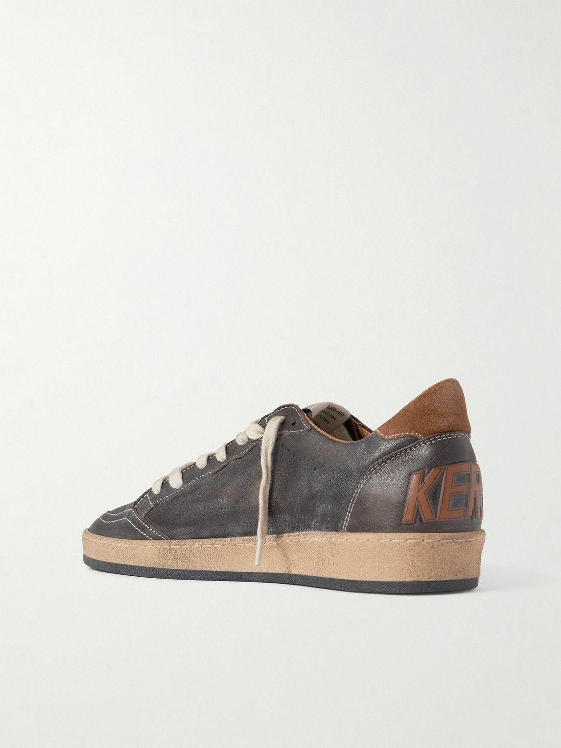Golden Goose - Ball Star Distressed Suede-Trimmed Leather Sneakers - Brown