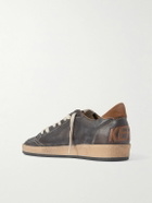Golden Goose - Ball Star Distressed Suede-Trimmed Leather Sneakers - Brown