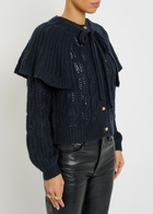 Frame Cape-effect Cable-knit Wool-blend Cardigan Navy