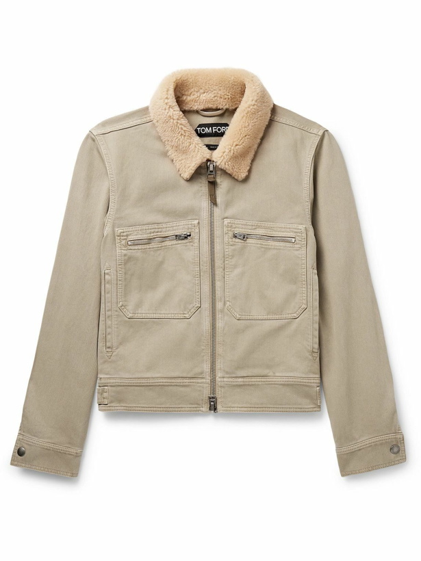 Photo: TOM FORD - Bedford Shearling-Trimmed Cotton-Canvas Trucker Jacket - Neutrals
