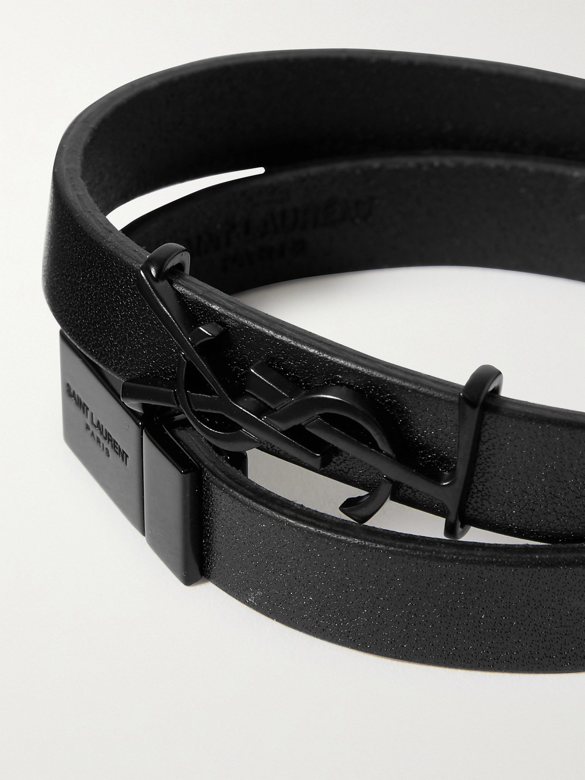 Saint Laurent Leather Ysl Monogram Double-Wrap Bracelet, Black