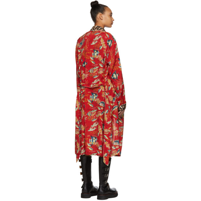 R13 Red Fish and Leopard Smoking Robe Coat R13