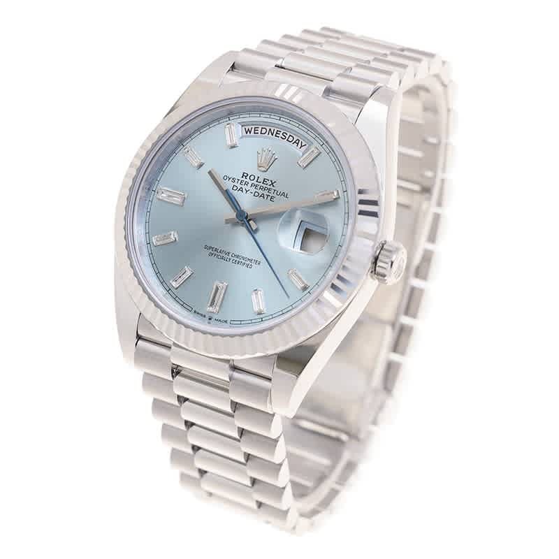 Rolex Day-Date 40 Ice-Blue Baguette Dial Mens Platinum President Watch M228236-0006