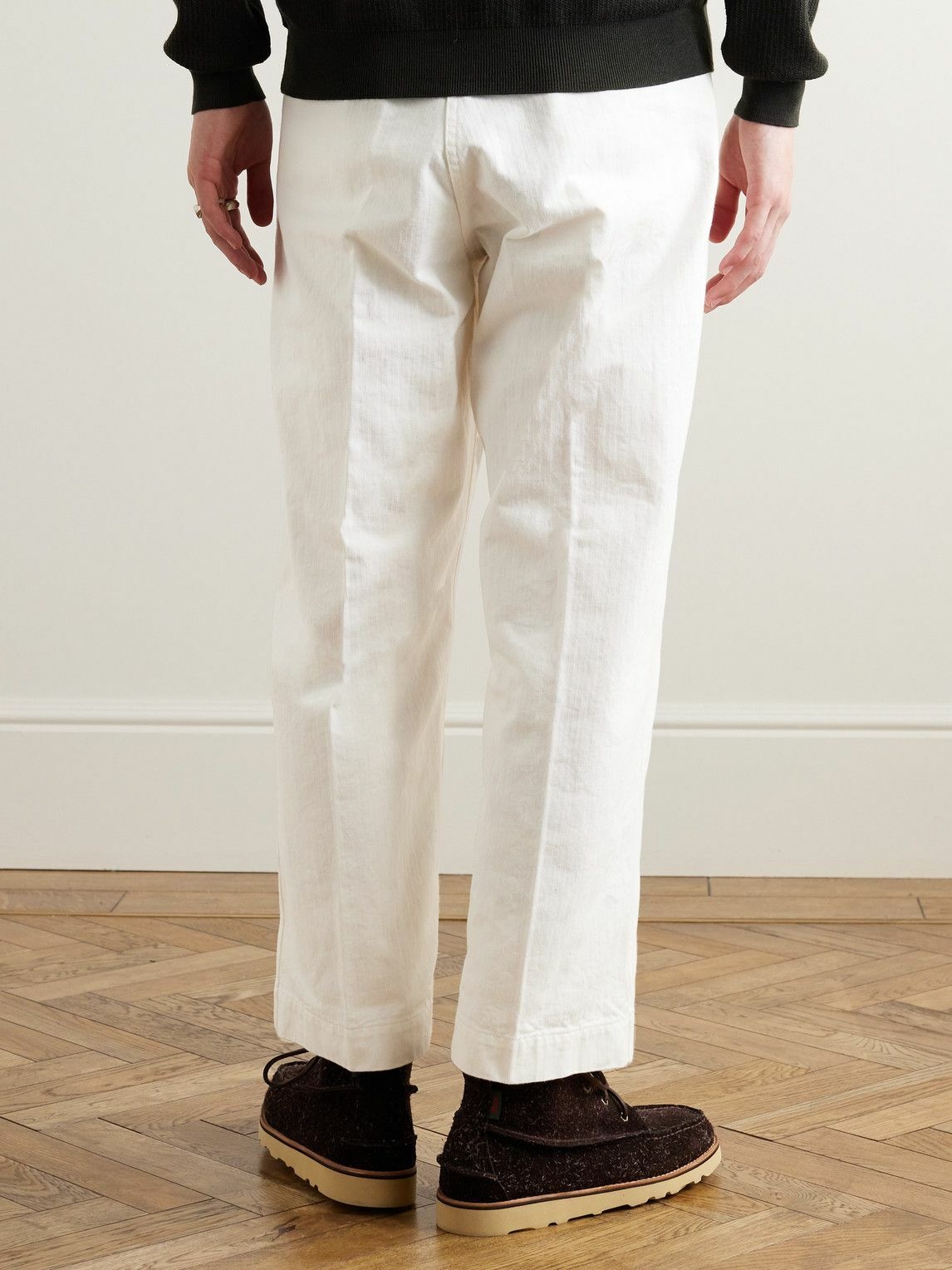 Beams Plus - Wide-Leg Herringbone Cotton-Twill Trousers - White Beams Plus