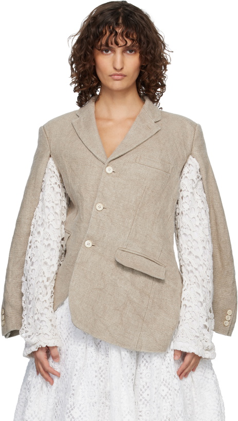 Photo: Comme des Garçons Beige Linen Super Heavy Canvas & Cotton Lace Blazer