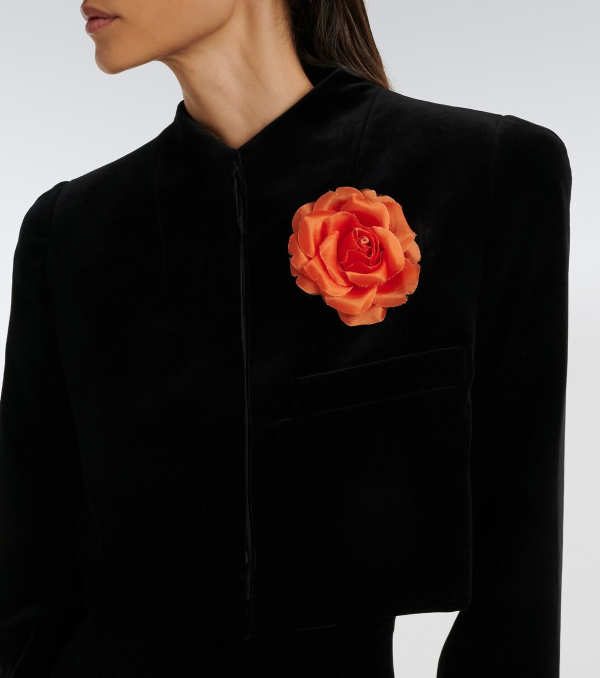 Khaite Samo floral-appliqué cropped velvet jacket