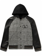 Valentino - Cotton-Blend Bouclé-Tweed and Leather Hooded Bomber Jacket - Black