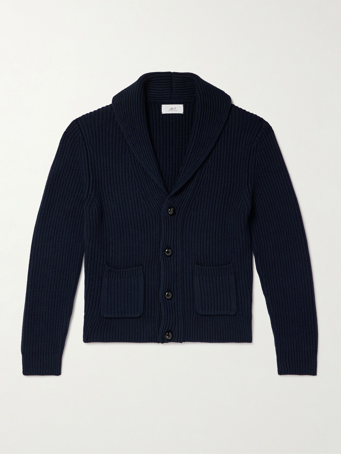 Mr P. - Shawl-Collar Ribbed Cotton and Cashmere-Blend Cardigan - Blue