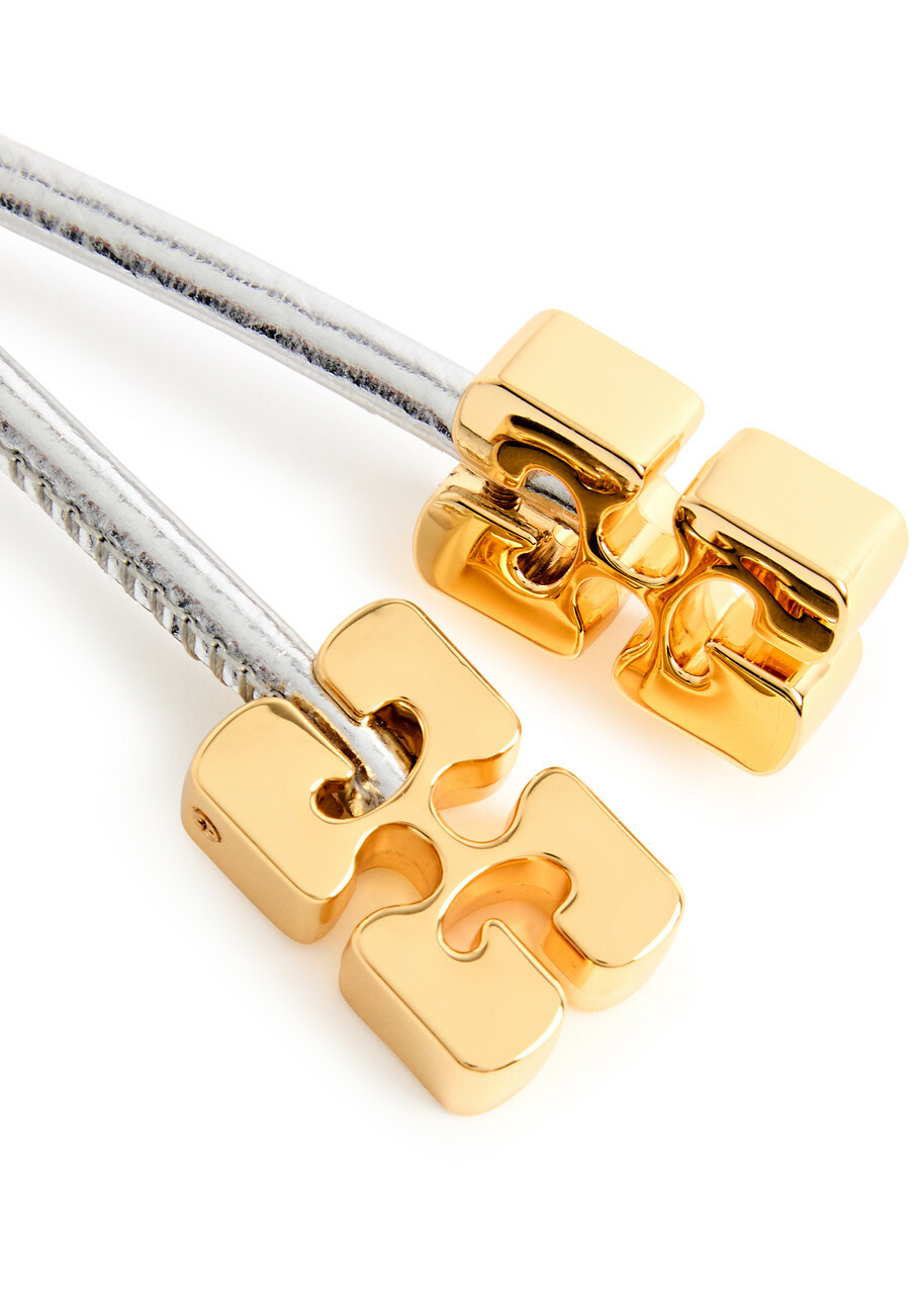 Ganni Bou Logo Metallic Leather Keyring - Silver - One Size GANNI