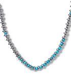 Mikia - Hematite, Turquoise and Silver-Tone Beaded Necklace - Blue