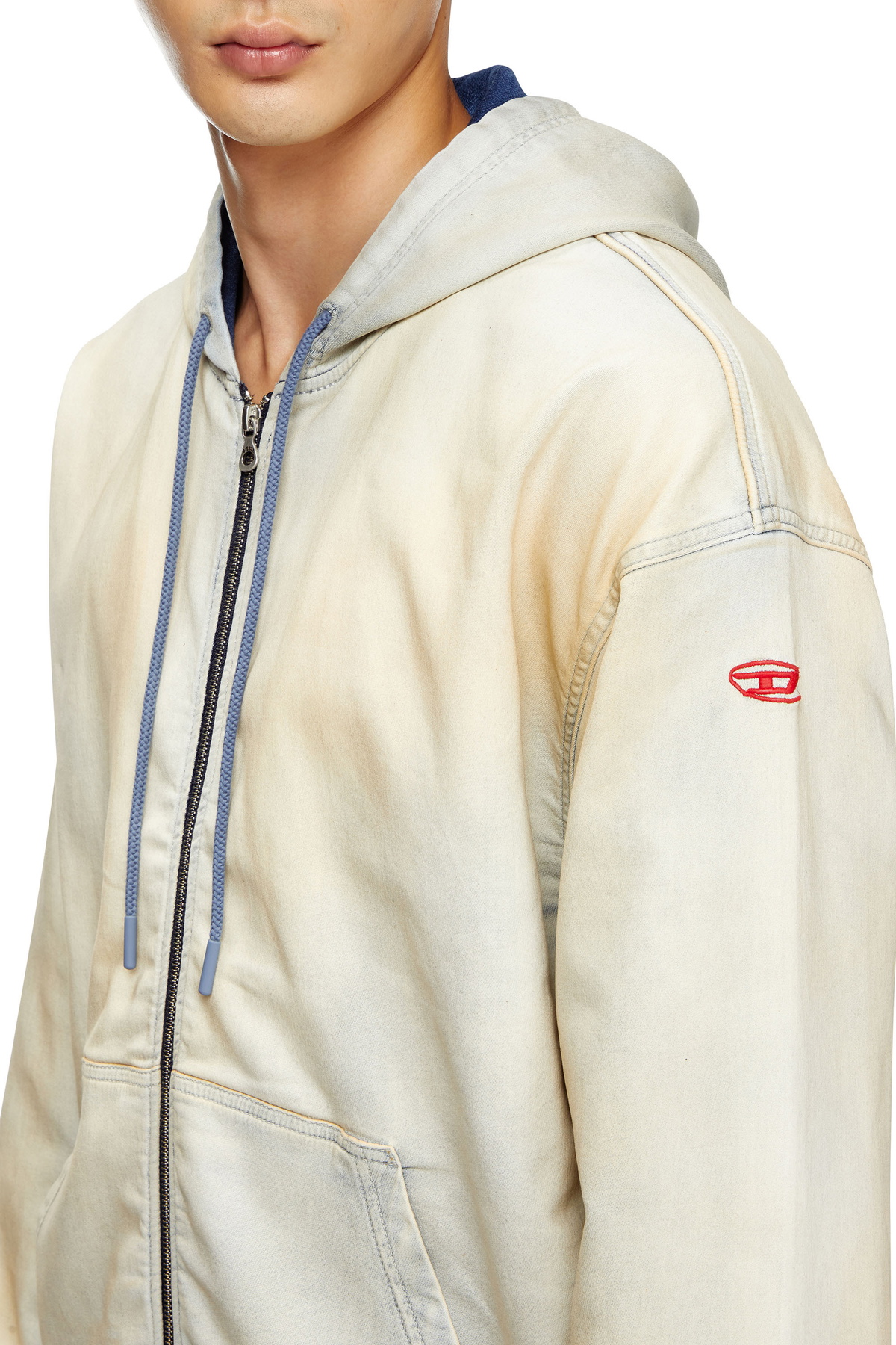 トップス Diese ZIP UP Diesel Zip-up hoodie in coated dusty Track Denim - Sweaters