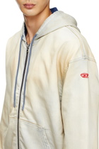 Diesel Zip-up hoodie in coated dusty Track Denim - Sweaters - Unisex - Blue