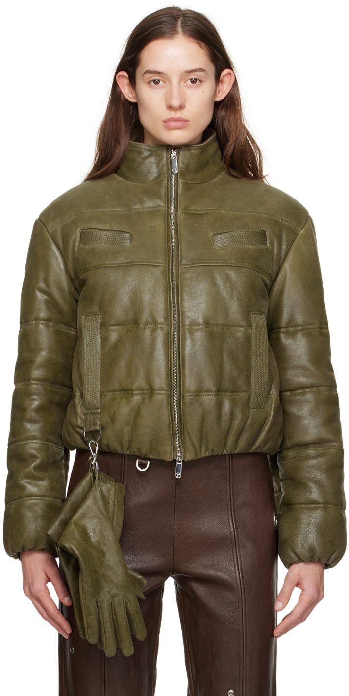 Saks Potts Khaki Franklin Leather Puffer Jacket & Gloves Set Saks Potts