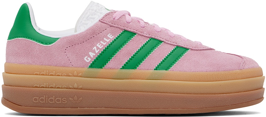 Photo: adidas Originals Pink & Green Gazelle Bold Sneakers