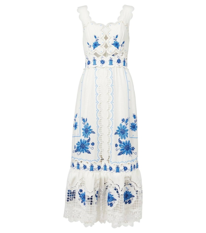Photo: Farm Rio Embroidered linen-blend midi dress