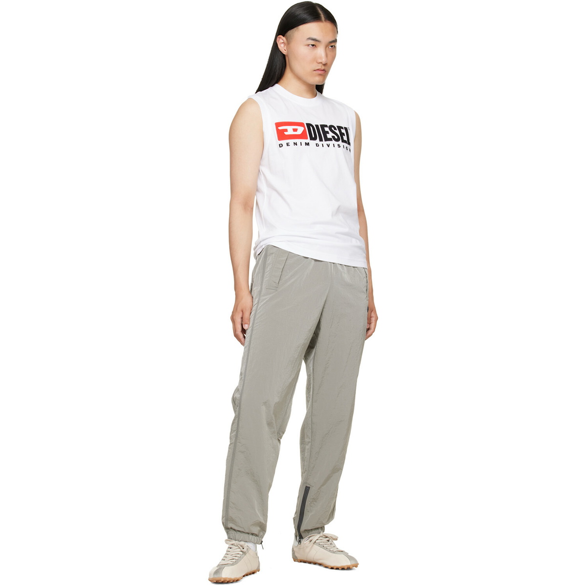 Diesel White Chest Logo Print Tank Top