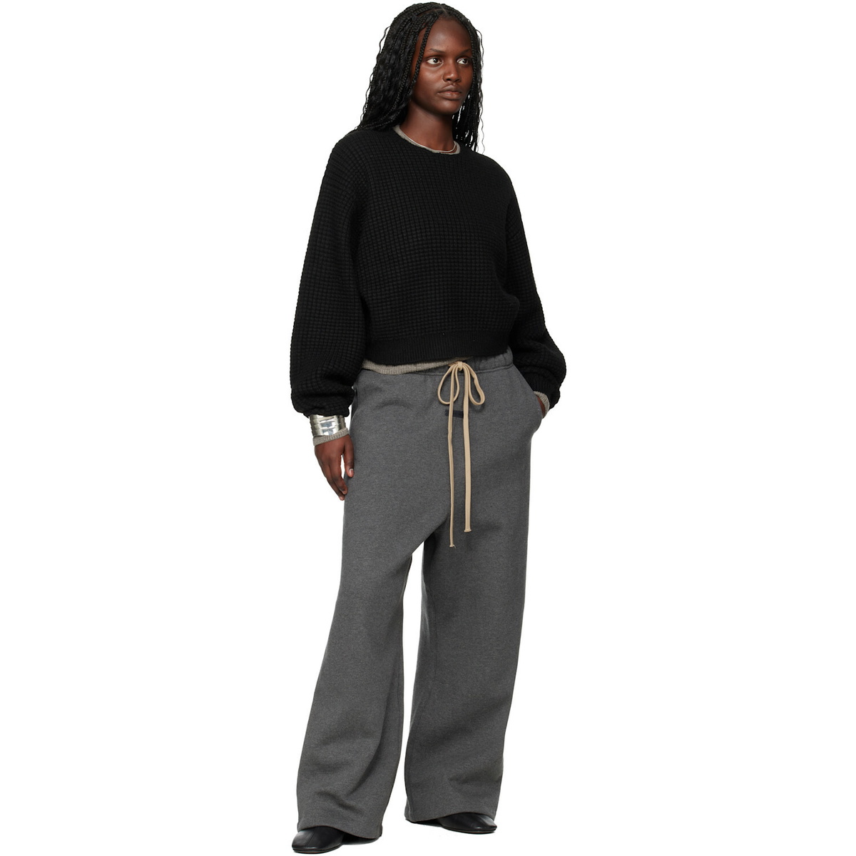 Fear of God ESSENTIALS Black Holiday Heavy Waffle 90s Crewneck Sweater