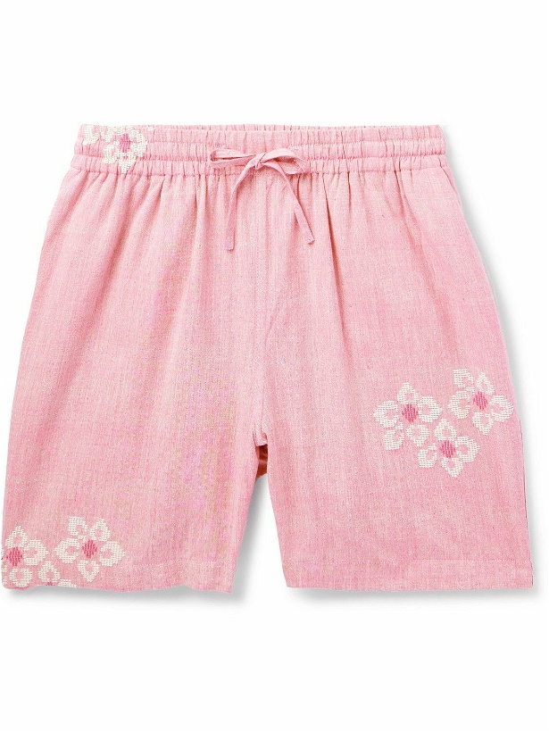 Photo: Kardo - Straight-Leg Embroidered Cotton Drawstring Shorts - Pink