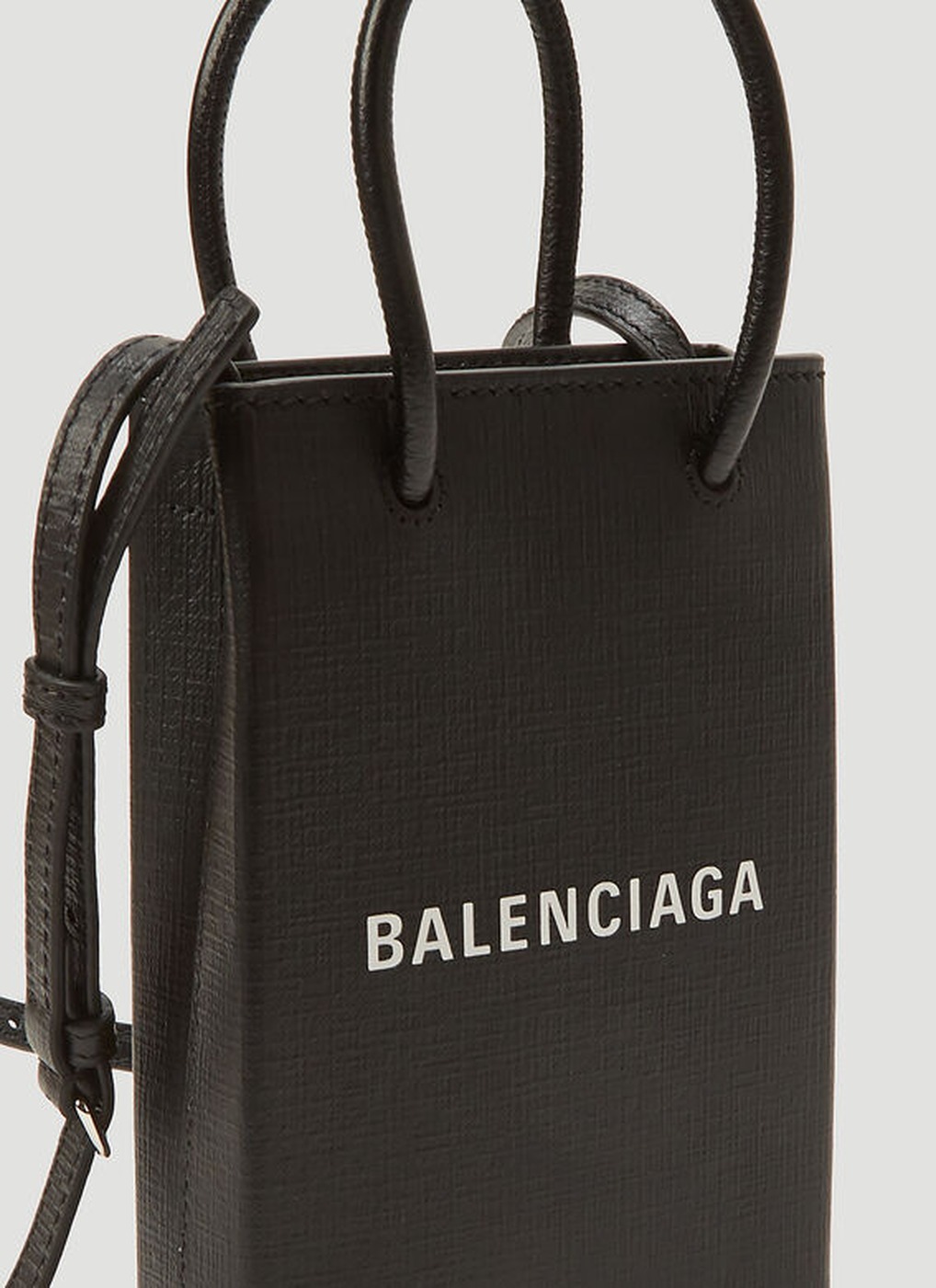 BALENCIAGA Leather Phone Holder Shopping Tote Shoulder Bag Black