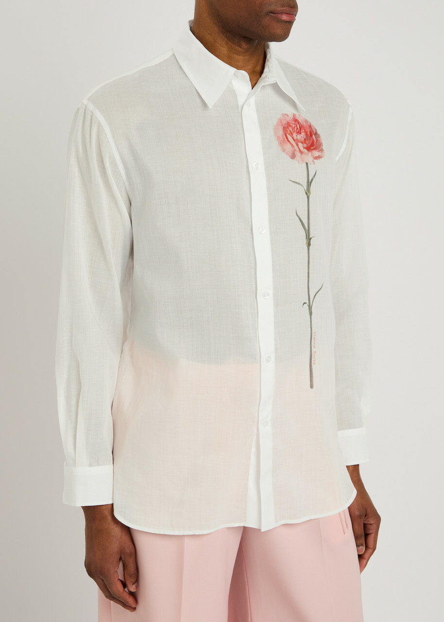 Simone Rocha Floral Printed Ramie-blend Shirt White Simone Rocha