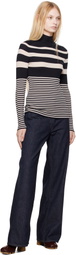 Moncler White & Blue Striped Wool Turtleneck