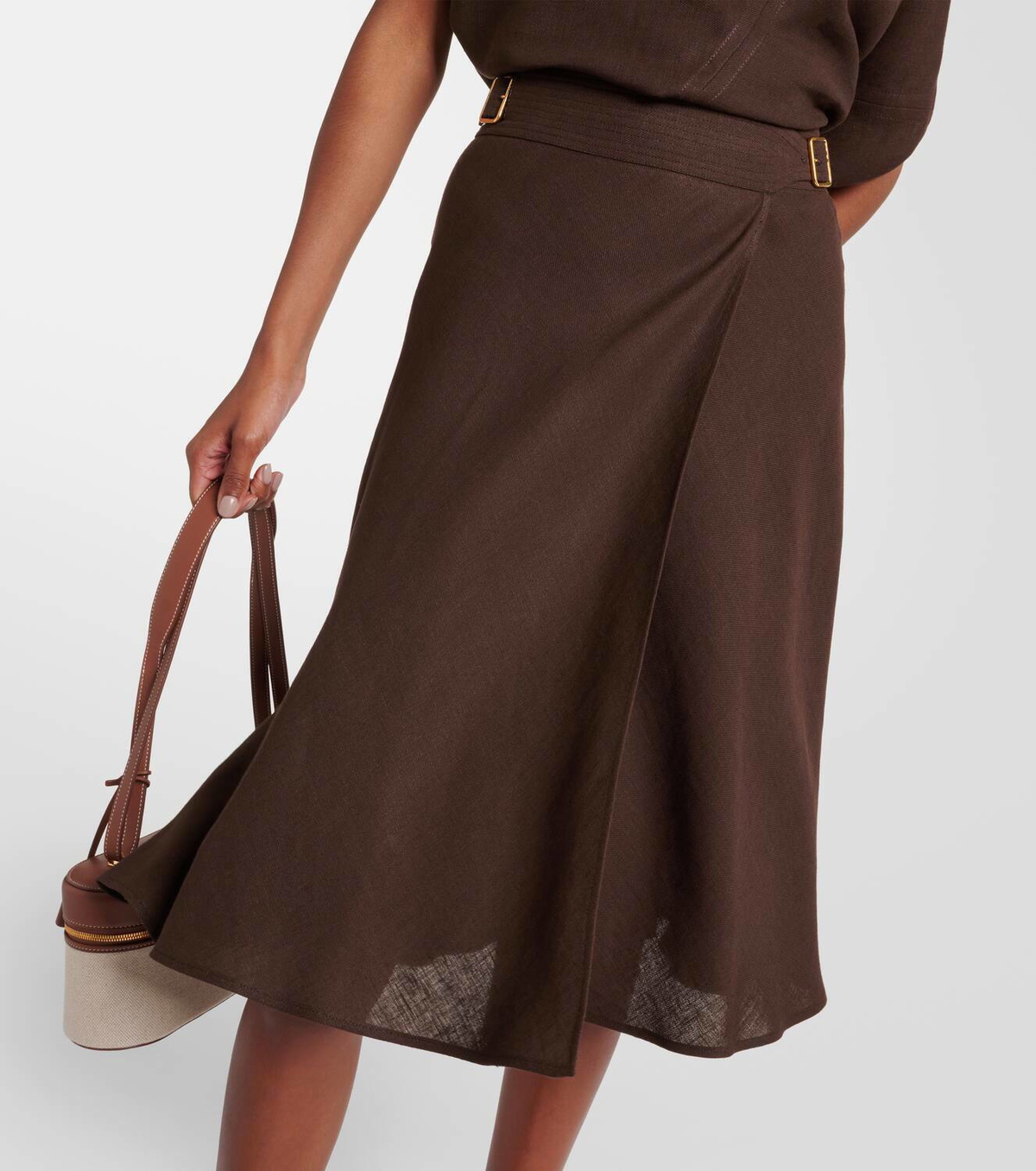 Loro Piana Irene belted linen crêpe midi skirt