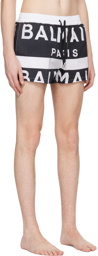 Balmain Black & White Stripe Swim Shorts