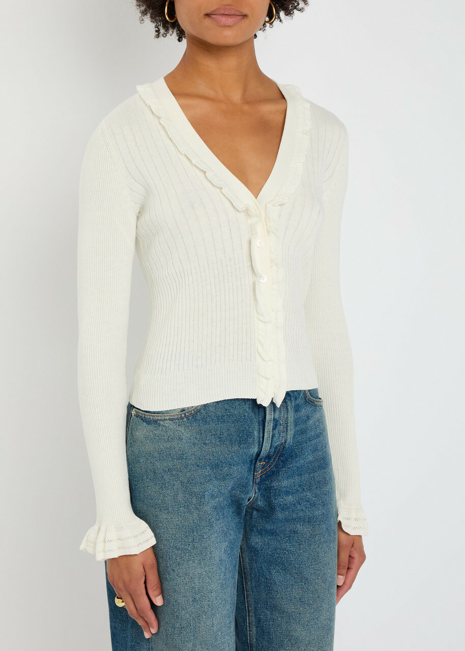Paige Demetra Frilled Knit Cardigan White